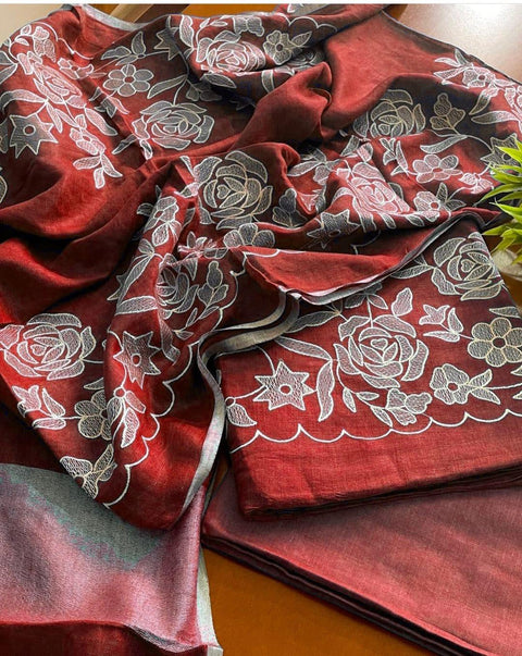 Red - Cotton Slub Salwar Suit With Resham Embroidery - Trend In Need
