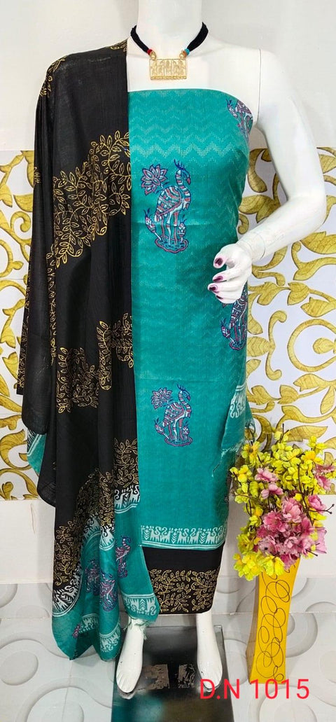 Semi Tussar Silk Churidar Material - Blue Black - Trend In Need