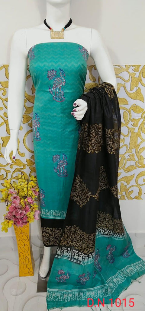 Semi Tussar Silk Churidar Material - Blue Black - Trend In Need