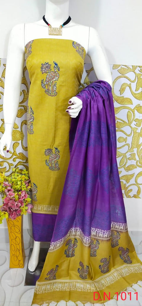 Semi Tussar Silk Churidar Material - Green Purple - Trend In Need