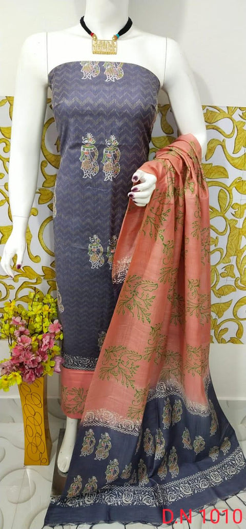 Semi Tussar Silk Churidar Material - Grey - Trend In Need