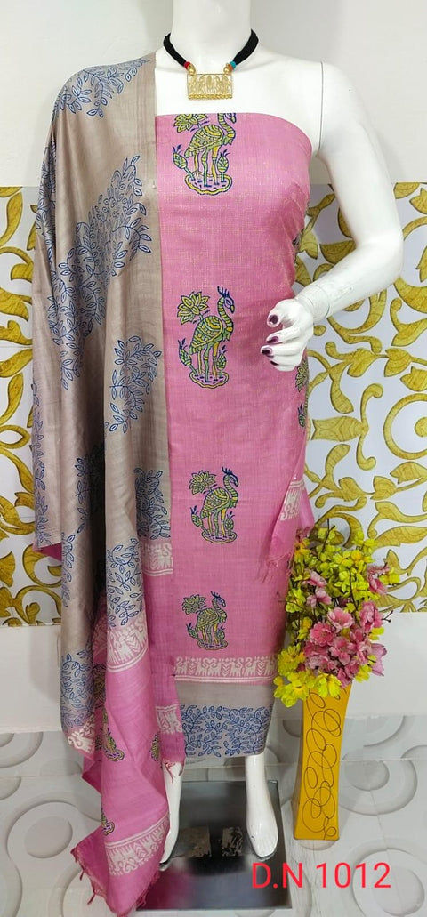 Semi Tussar Silk Churidar Material - Pink Beige - Trend In Need
