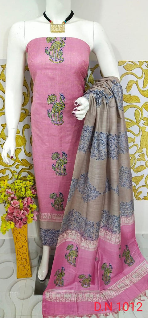 Semi Tussar Silk Churidar Material - Pink Beige - Trend In Need