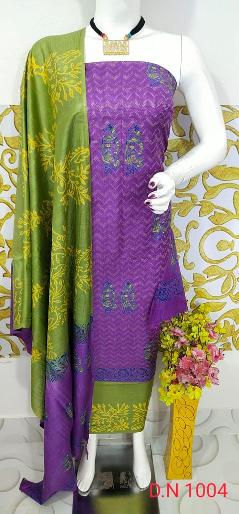 Semi Tussar Silk Churidar Material - Purple Green - Trend In Need