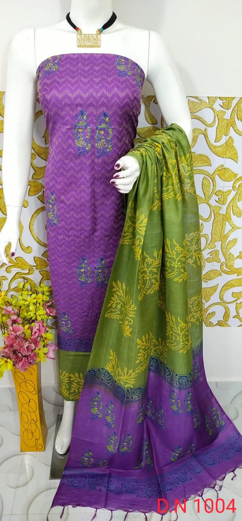 Semi Tussar Silk Churidar Material - Purple Green - Trend In Need