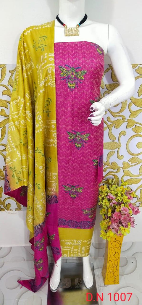 Semi Tussar Silk Churidar Material - Rani Pink Green - Trend In Need