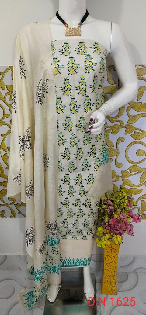 Semi Tussar Silk Suit -Beige - Trend In Need