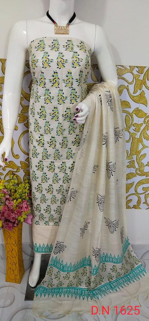 Semi Tussar Silk Suit -Beige - Trend In Need