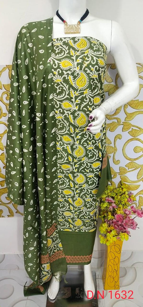 Semi Tussar Silk Suit - Green - Trend In Need
