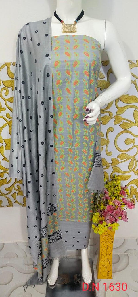 Semi Tussar Silk Suit - Grey - Trend In Need
