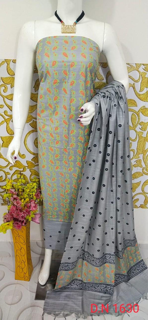 Semi Tussar Silk Suit - Grey - Trend In Need