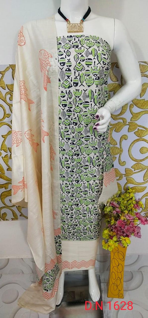 Semi Tussar Silk Suit - Off White - Trend In Need