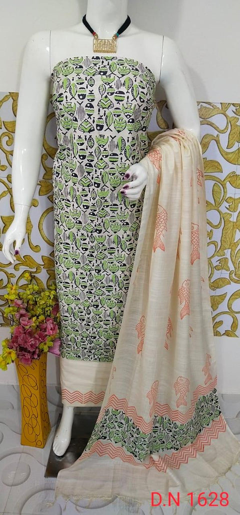 Semi Tussar Silk Suit - Off White - Trend In Need