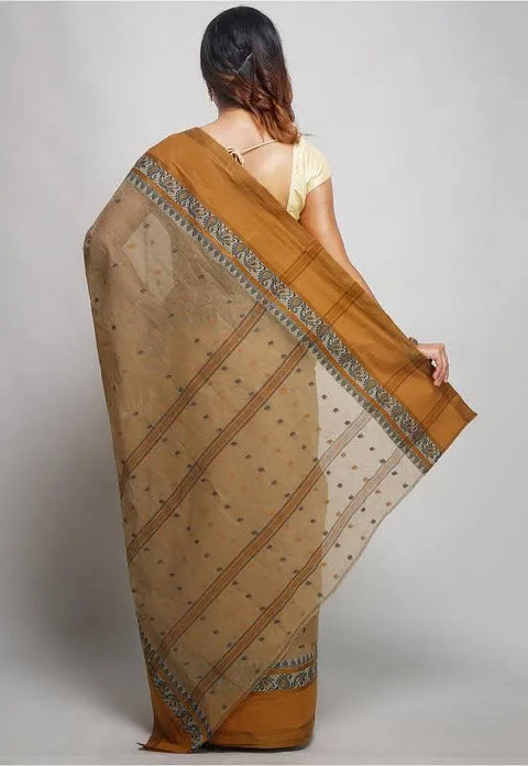 Bengal Cotton Tant Saree Without Blouse Piece - Brown Color