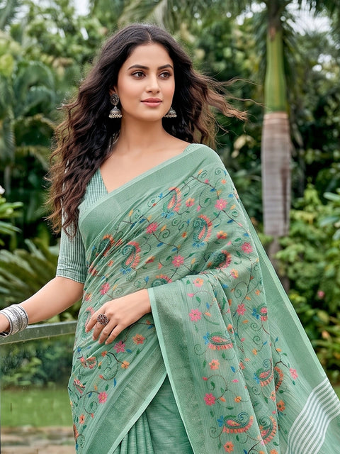 బ్లాక్ ప్రింటెడ్ కోట డోరియా చీర - ఆకుపచ్చ రంగు