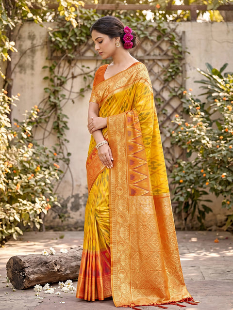 Yellow Pochampalli Soft Silk Saree with Grand Ikat Woven Pallu