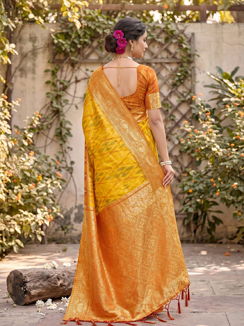 Yellow Pochampalli Soft Silk Saree with Grand Ikat Woven Pallu