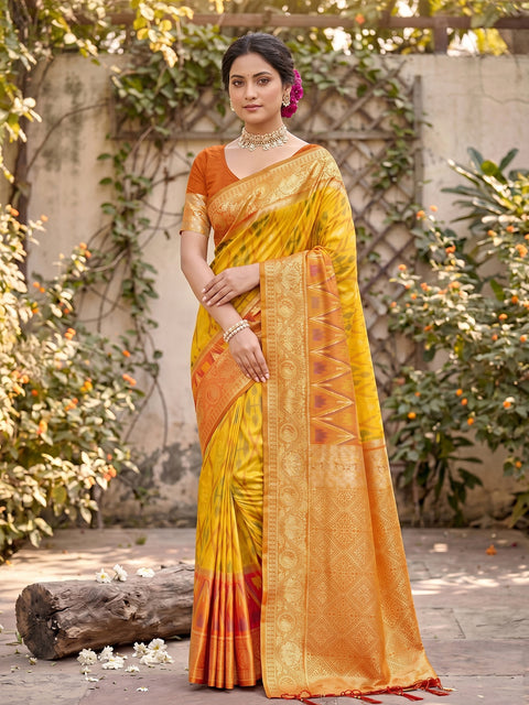 Yellow Pochampalli Soft Silk Saree with Grand Ikat Woven Pallu