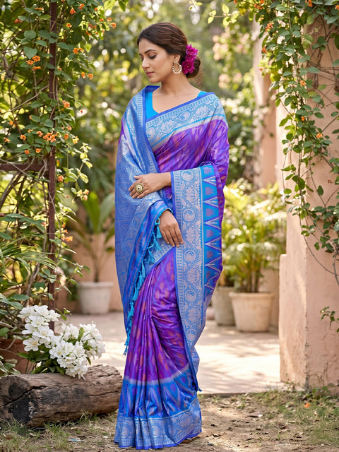 Purple Pochampalli Soft Silk Saree with Grand Ikat Woven Pallu