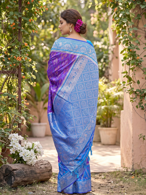 Purple Pochampalli Soft Silk Saree with Grand Ikat Woven Pallu