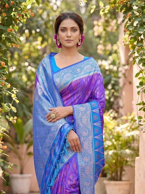 Purple Pochampalli Soft Silk Saree with Grand Ikat Woven Pallu