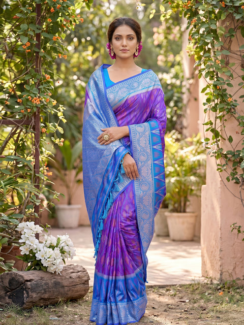 Purple Pochampalli Soft Silk Saree with Grand Ikat Woven Pallu
