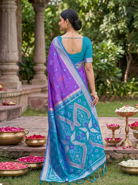 Purple Pochampalli Soft Silk Saree with Grand Ikat Woven Pallu & Running Blouse Piece