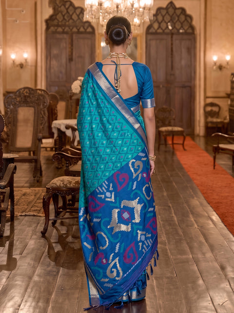 Sky Blue Soft Silk Woven Saree with Navy Blue Pallu