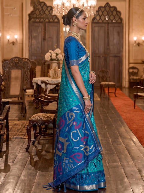 Sky Blue Soft Silk Woven Saree with Navy Blue Pallu