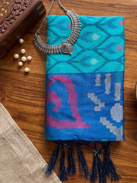 Sky Blue Soft Silk Woven Saree with Navy Blue Pallu