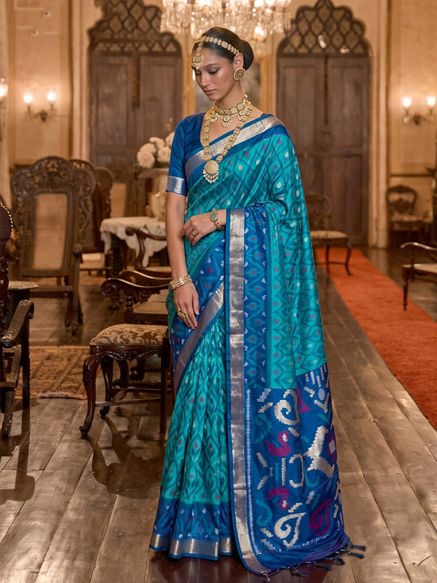 Sky Blue Soft Silk Woven Saree with Navy Blue Pallu