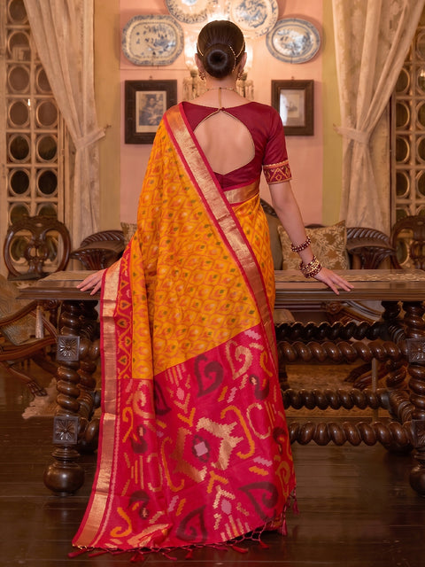 Mustard Soft Silk Woven Saree with Maroon Pallu