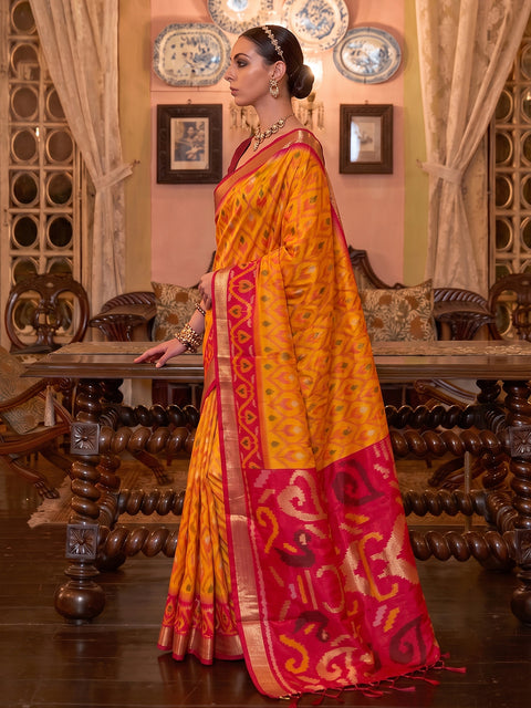 Mustard Soft Silk Woven Saree with Maroon Pallu