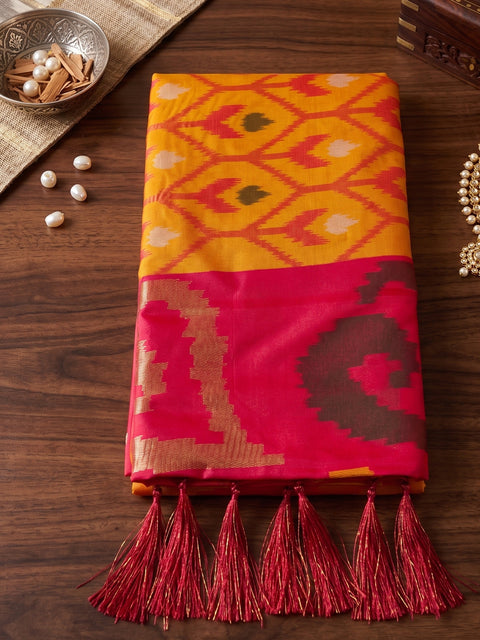 Mustard Soft Silk Woven Saree with Maroon Pallu