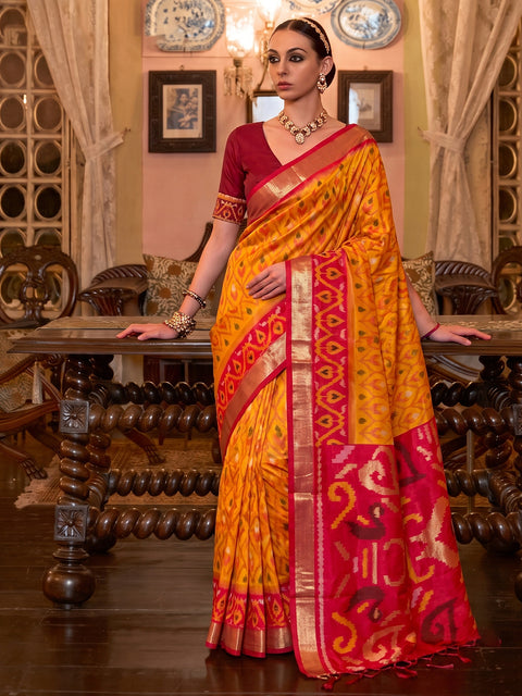 Mustard Soft Silk Woven Saree with Maroon Pallu