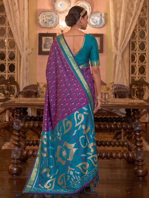 Purple Soft Silk Woven Saree with Teal Blue Pallu