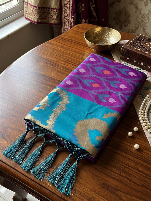 Purple Soft Silk Woven Saree with Teal Blue Pallu