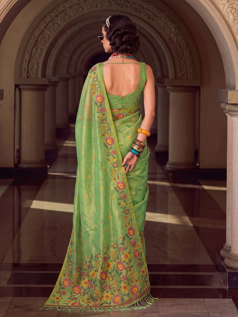 Light Green Tissue Silk Floral Woven Saree