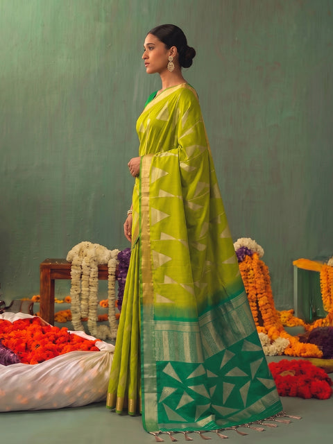 Light Green Soft Silk Geometric Woven Saree with Green Pallu