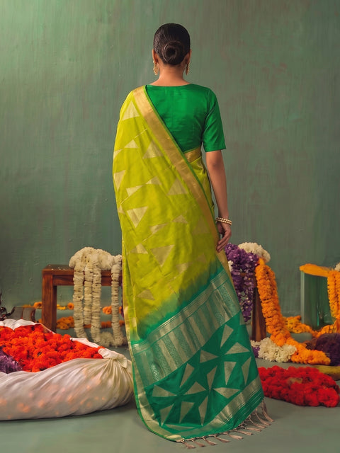 Light Green Soft Silk Geometric Woven Saree with Green Pallu