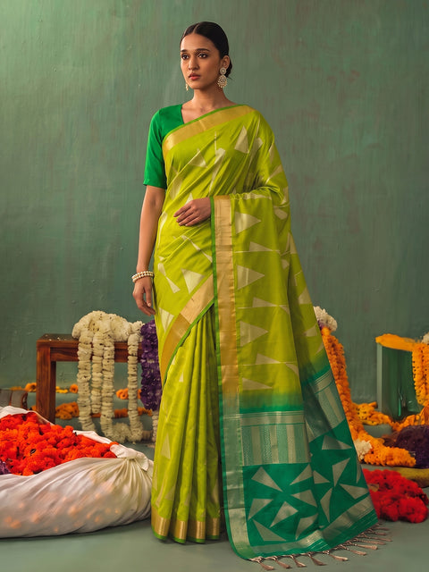 Light Green Soft Silk Geometric Woven Saree with Green Pallu