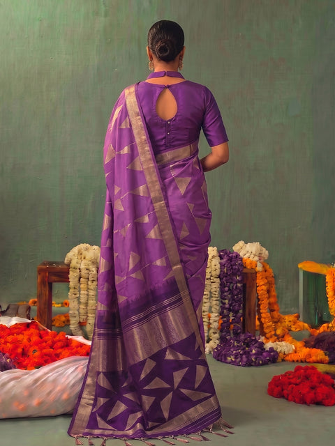 Purple Soft Silk Geometric Woven Saree with Dark Purple Pallu