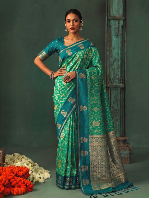Rama Green Silk Woven Saree with Rich Zari Pallu