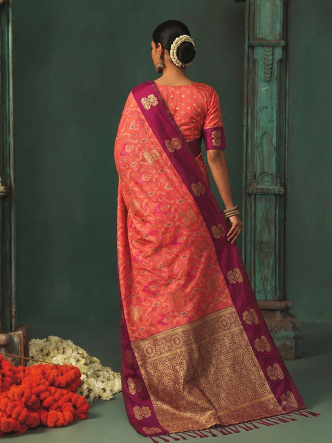 Peach Silk Woven Saree with Rich Zari Pallu
