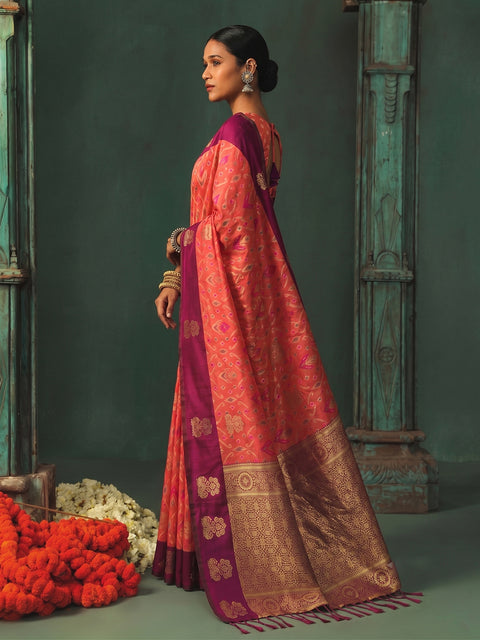 Peach Silk Woven Saree with Rich Zari Pallu