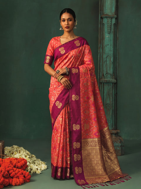 Peach Silk Woven Saree with Rich Zari Pallu