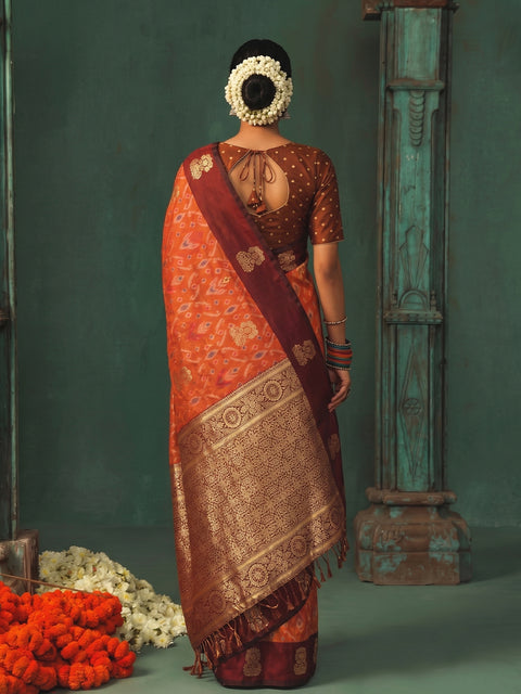 Orange Silk Woven Saree with Rich Zari Pallu