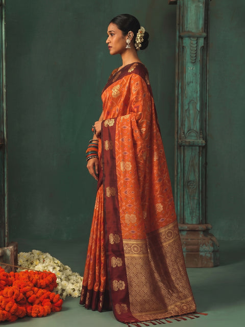 Orange Silk Woven Saree with Rich Zari Pallu