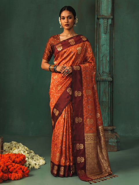 Orange Silk Woven Saree with Rich Zari Pallu