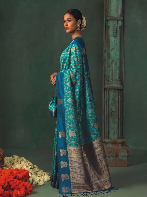 Sky Blue Silk Woven Saree with Elegant Zari Pallu